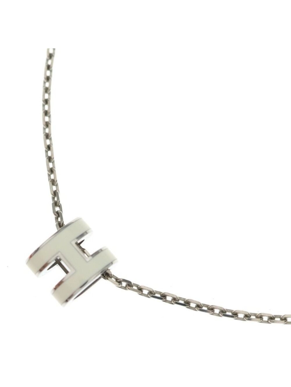 Hermes Mini Pop H Necklace Metal White Silver Box